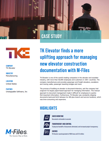 TK Elevator finds a more uplifting approach for managing new elevator construction documentation with M-Files